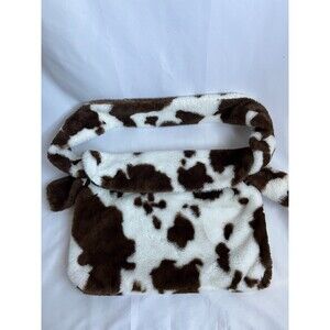 Cow Print Faux Fur Plush Messenger Bag Shoulder Crossbody Unisex Novelty Quirky